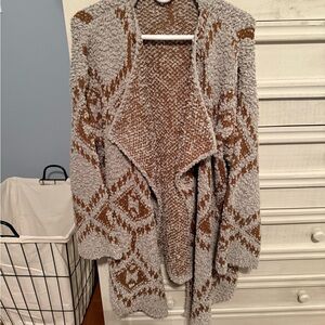 POL Cozy Patterned Open-Front Sweater